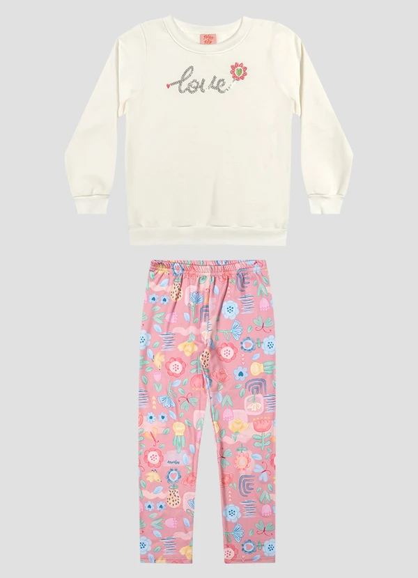 Kely Kety - Conjunto Infantil Menina Blusão e Legging Estampada Branco