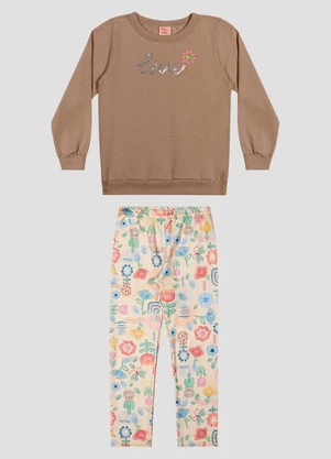 Kely Kety - Conjunto Infantil Menina Blusão e Legging Estampada Marrom - KELY KETY