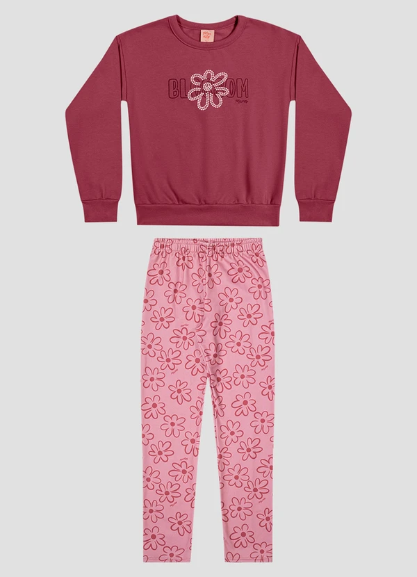 Kely Kety - Conjunto Infantil Menina Blusão e Legging Floral Bordo