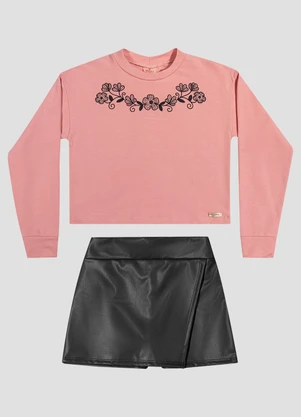 Kely Kety - Conjunto Infantil Menina Blusão e Saia Montaria Rosa - KELY KETY