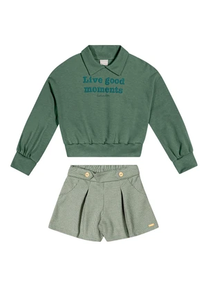 Colorittá - Conjunto Infantil Menina Blusão e Short Verde - COLORITTÁ