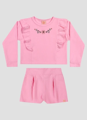 Kely Kety - Conjunto Infantil Menina Blusão e Shorts em Moletom Rosa - KELY KETY