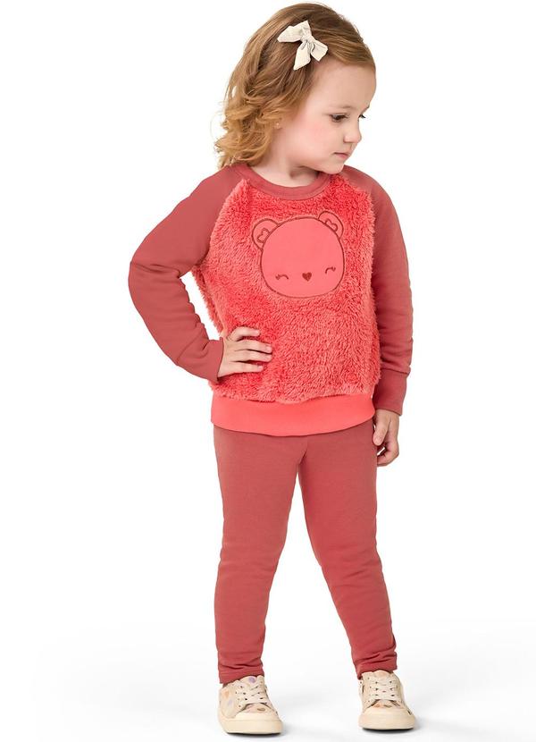 Elian - Conjunto Infantil Menina Blusão Pelúcia Laranja