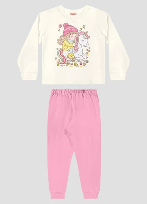 Kely Kety - Conjunto Infantil Menina Blusão Unicórnio e Calça Branco - KELY KETY
