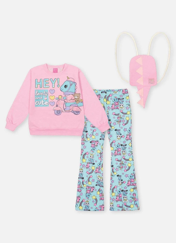 Abrange - Conjunto Infantil Menina Bolsa Dinossauro Rosa 6