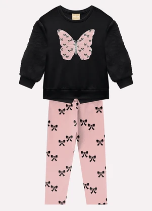 Milon - Conjunto Infantil Menina Borboleta Preto - MILON