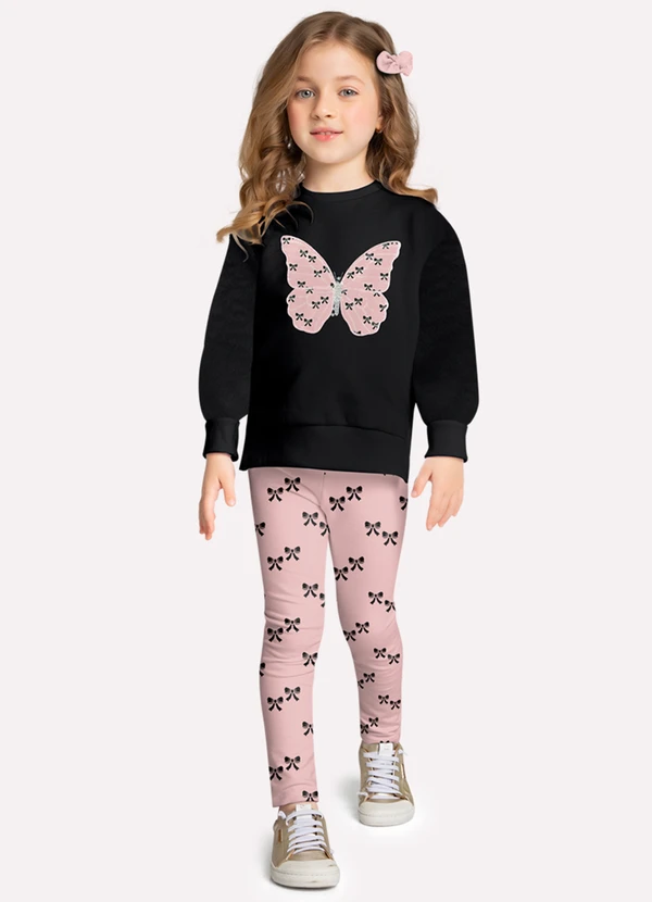 Milon - Conjunto Infantil Menina Borboleta Preto