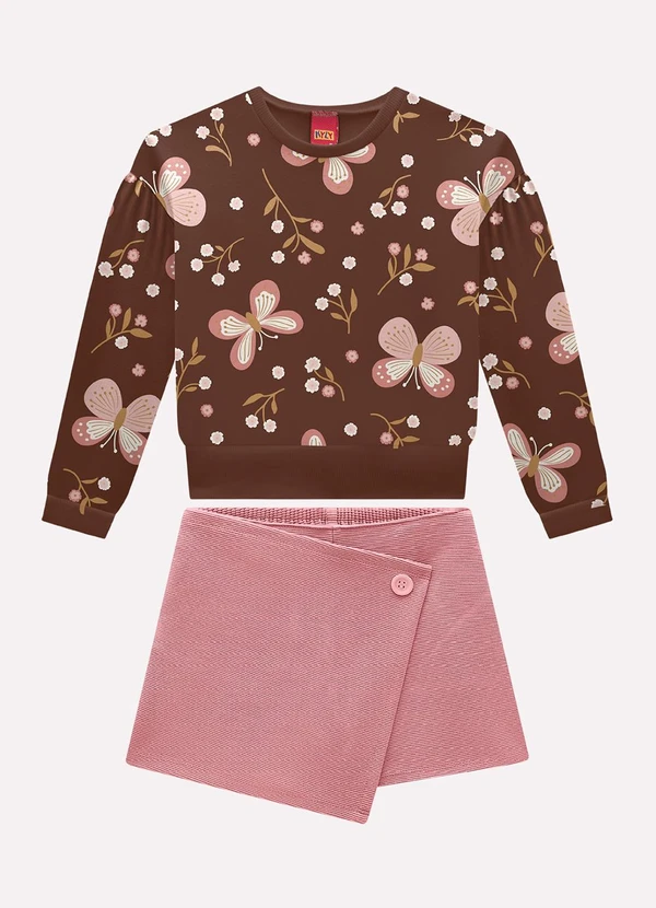 Kyly - Conjunto Infantil Menina Borboletas Marrom