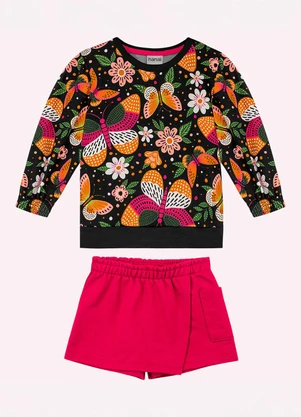 Nanai - Conjunto Infantil Menina Borboletas Preto - NANAI
