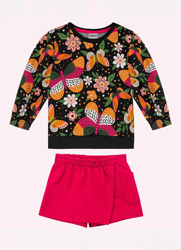 Nanai - Conjunto Infantil Menina Borboletas Preto