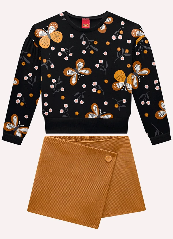 Kyly - Conjunto Infantil Menina Borboletas Preto