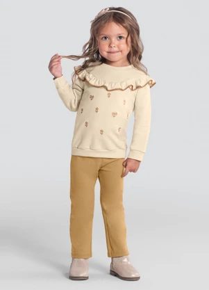 Brandili Mundi - Conjunto Infantil Menina Bordado Bege - BRANDILI MUNDI