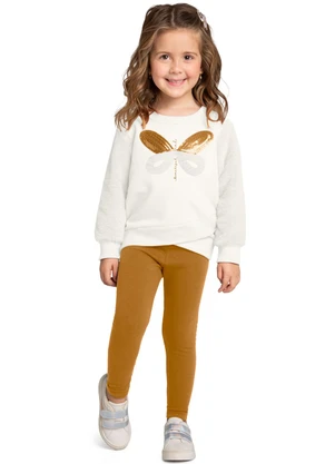 Kyly - Conjunto Infantil Menina Bordado Bege - KYLY