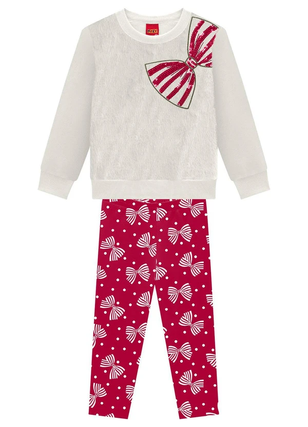 Kyly - Conjunto Infantil Menina Bordado Bege