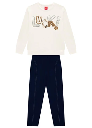 Kyly - Conjunto Infantil Menina Bordado Bege - KYLY