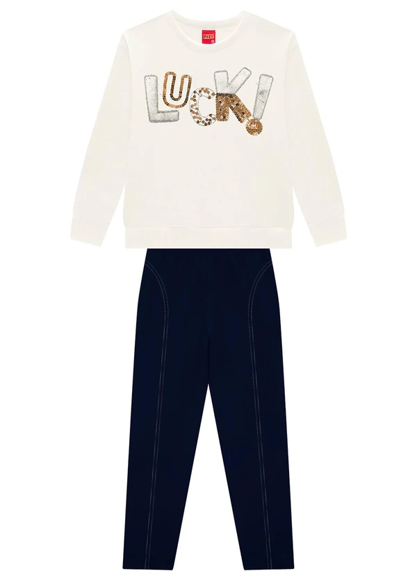 Kyly - Conjunto Infantil Menina Bordado Bege