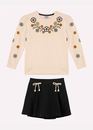 Nanai - Conjunto Infantil Menina Bordado Bege - NANAI