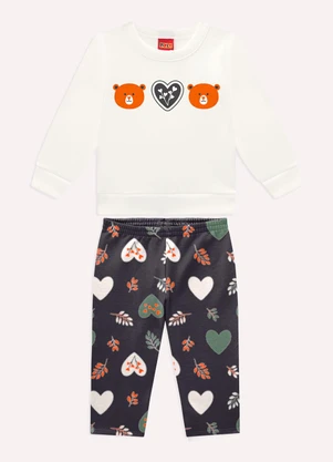 Kyly - Conjunto Infantil Menina Bordado Bege - KYLY
