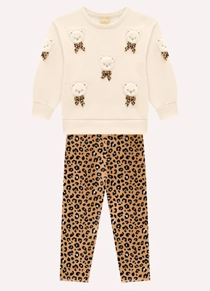 Milon - Conjunto Infantil Menina Bordado Bege - MILON
