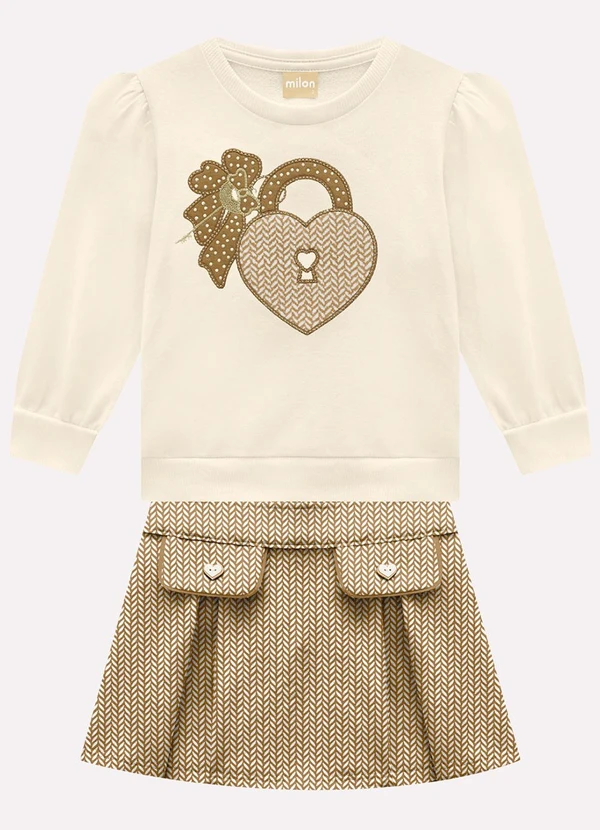 Milon - Conjunto Infantil Menina Bordado Bege