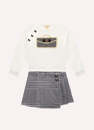 Milon - Conjunto Infantil Menina Bordado Bege - MILON
