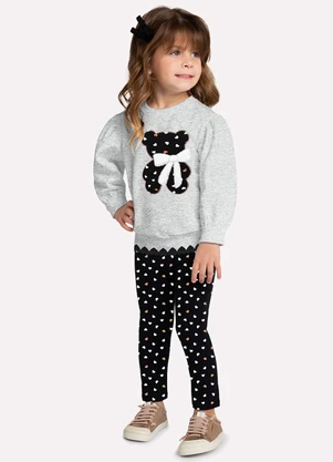 Milon - Conjunto Infantil Menina Bordado Cinza - MILON