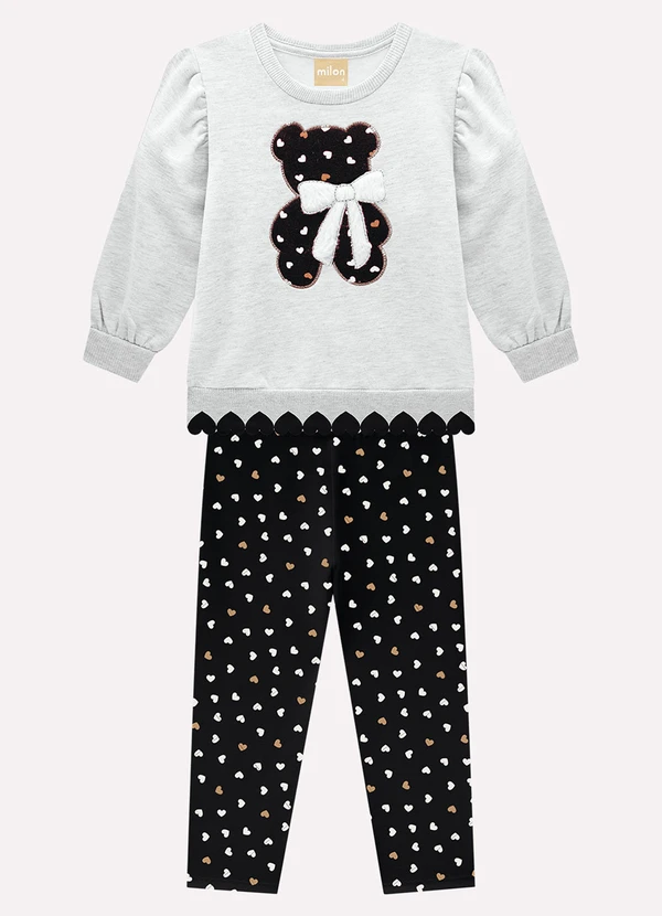 Milon - Conjunto Infantil Menina Bordado Cinza 2