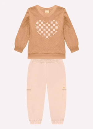 Milon - Conjunto Infantil Menina Bordado Marrom - MILON