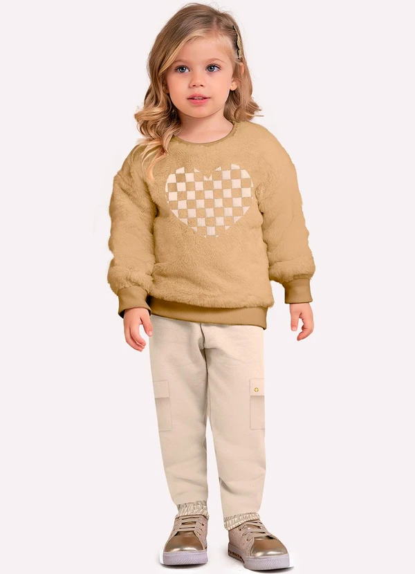 Milon - Conjunto Infantil Menina Bordado Marrom