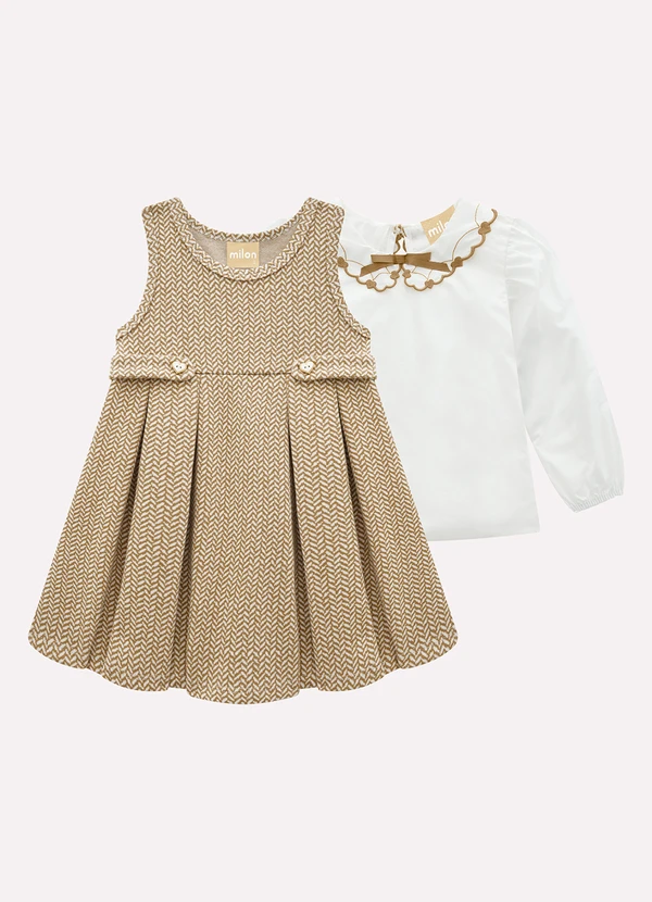 Milon - Conjunto Infantil Menina Bordado Marrom