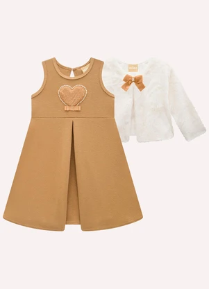 Milon - Conjunto Infantil Menina Bordado Marrom - MILON