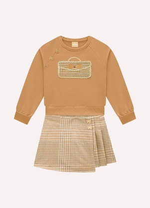 Milon - Conjunto Infantil Menina Bordado Marrom - MILON