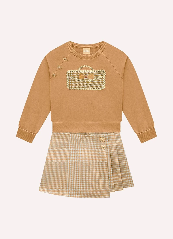 Milon - Conjunto Infantil Menina Bordado Marrom