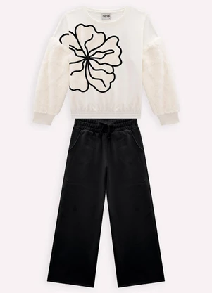 Nanai - Conjunto Infantil Menina Bordado Off White - NANAI