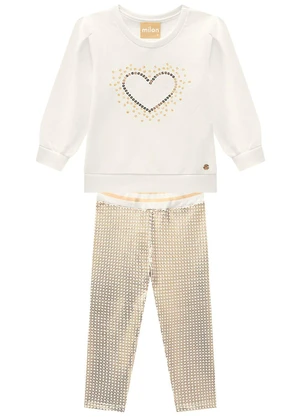 Milon - Conjunto Infantil Menina Bordado Off White - MILON