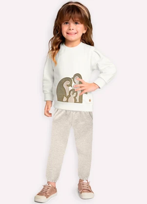 Milon - Conjunto Infantil Menina Bordado Off White - MILON