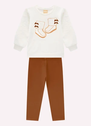 Milon - Conjunto Infantil Menina Bordado Off White - MILON