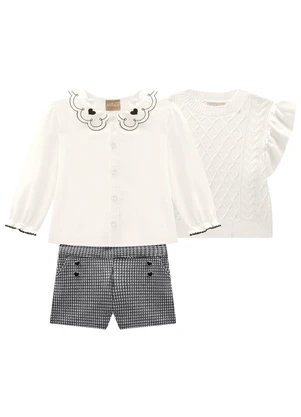 Milon - Conjunto Infantil Menina Bordado Off White - MILON