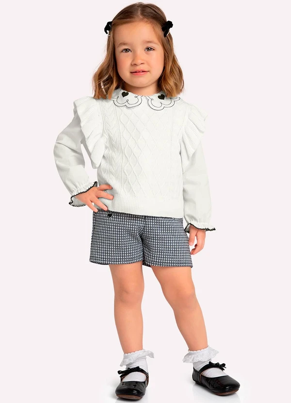 Milon - Conjunto Infantil Menina Bordado Off White