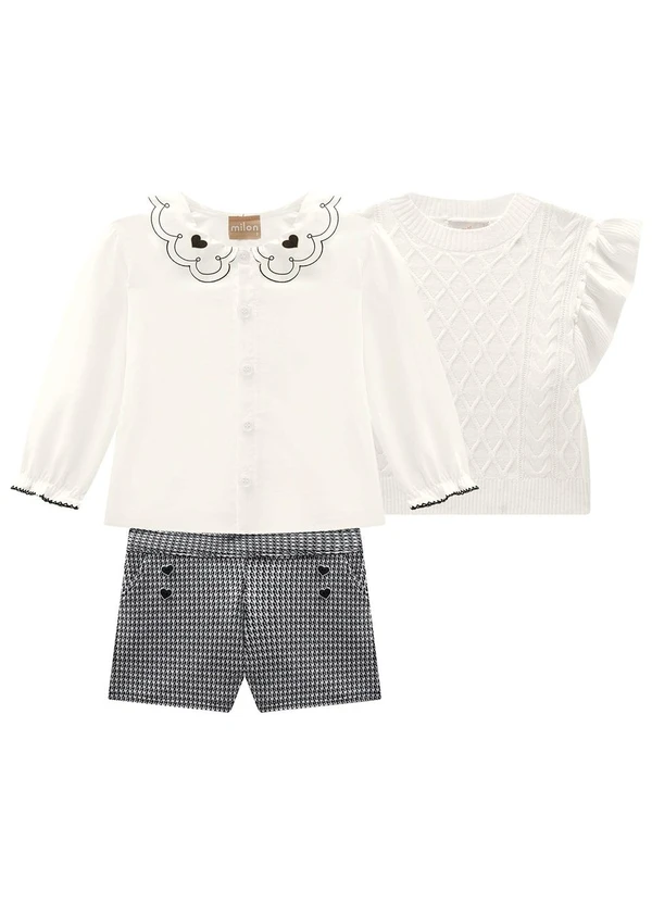 Milon - Conjunto Infantil Menina Bordado Off White 2