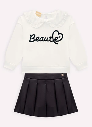 Milon - Conjunto Infantil Menina Bordado Off White - MILON