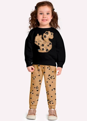 Milon - Conjunto Infantil Menina Bordado Preto - MILON