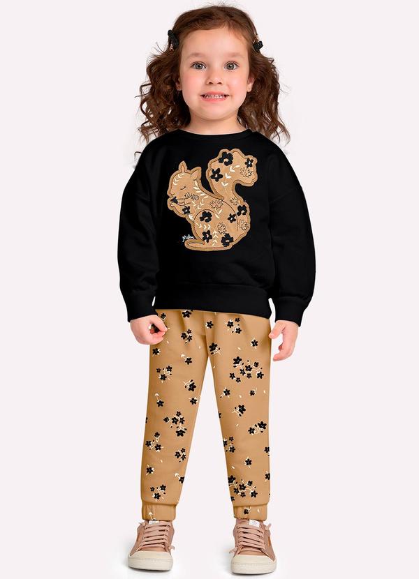 Milon - Conjunto Infantil Menina Bordado Preto