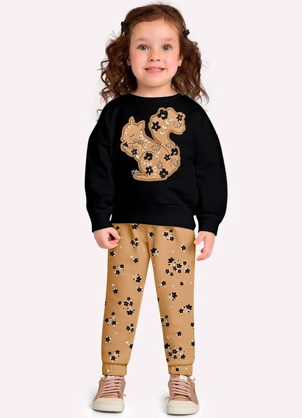 Milon - Conjunto Infantil Menina Bordado Preto