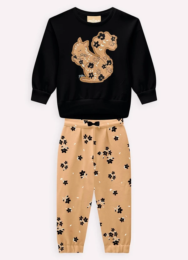 Milon - Conjunto Infantil Menina Bordado Preto 2