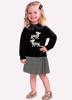 Milon - Conjunto Infantil Menina Bordado Preto - MILON