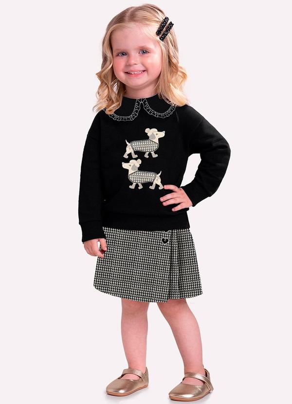 Milon - Conjunto Infantil Menina Bordado Preto