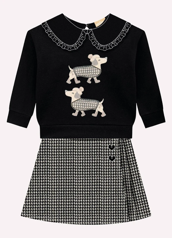 Milon - Conjunto Infantil Menina Bordado Preto 2