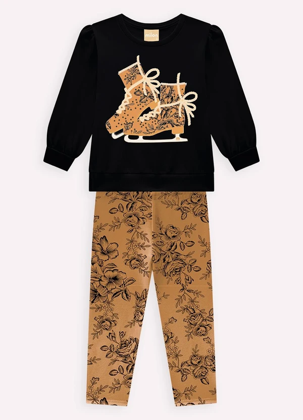 Milon - Conjunto Infantil Menina Bordado Preto