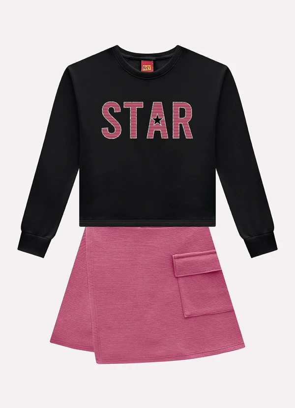Kyly - Conjunto Infantil Menina Bordado Preto